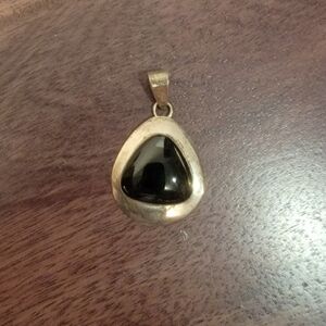 Ella Peter Signed Navajo Onyx And Sterling Pendant